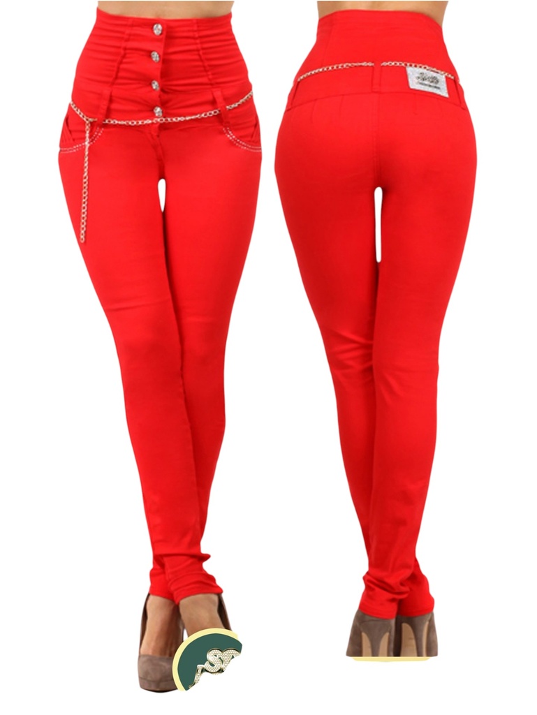 [1081627RHW03] Jeans Tiro Alto Corsé Levantacola Rojo para Mujer DJ-1627 (3)