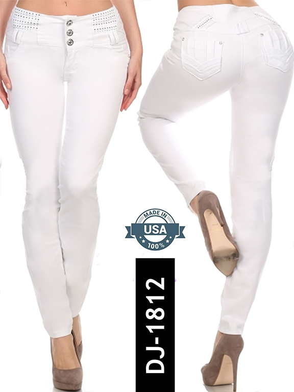 [108181201] Jeans Levantacola Ajustados Blanco para Mujer DJ-1812 (1)