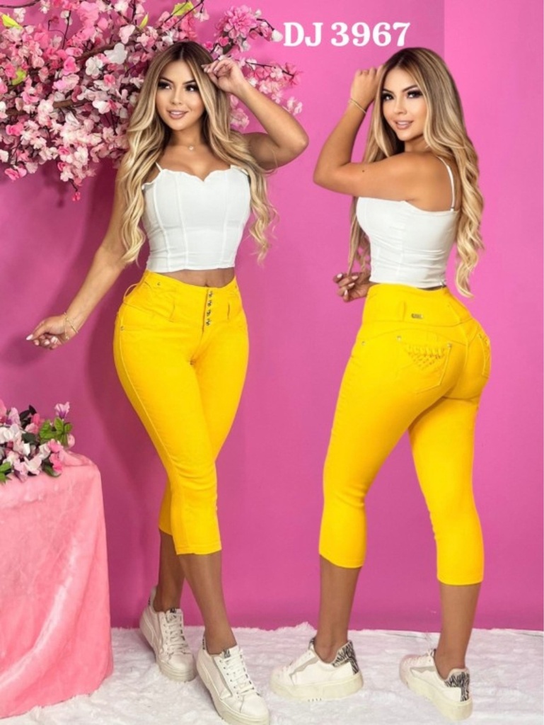 Jeans Capri Levantacola Amarillo para Mujer DJ-3967