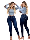 Jeans Tiro Alto Levantacola Ajustados Azul Marino Oscuro para Mujer DJ5300