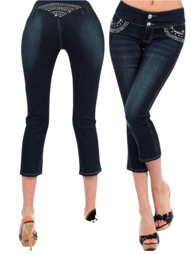 Jeans Capri Bolsillos con Taches Levantacola Lavado Negro para Mujer DJ1330Z