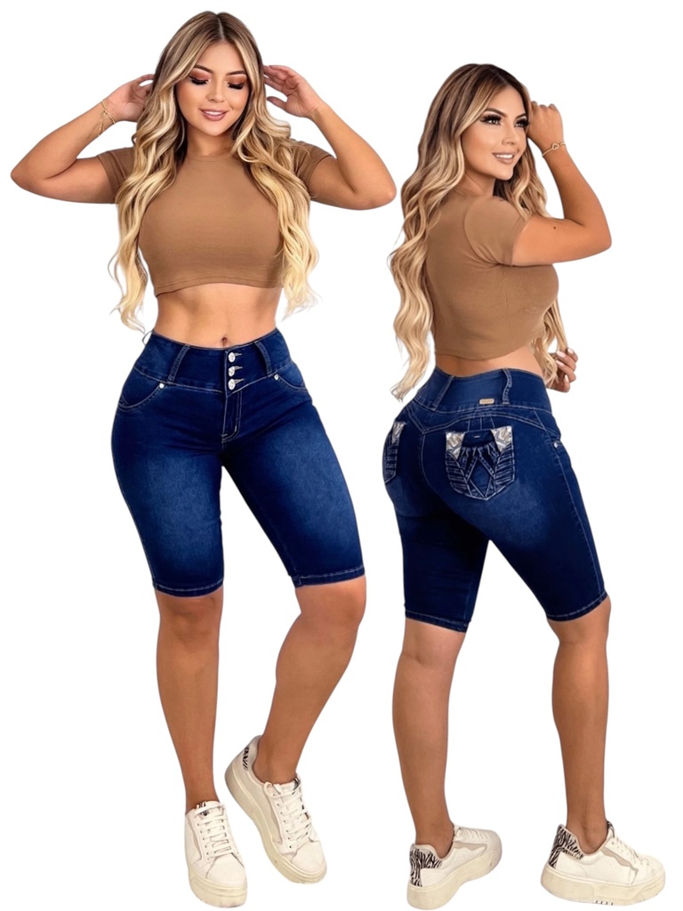 [108DJ538801] Short Bermuda de Mezclilla Tiro Alto Lavado Oscuro para Mujer DJ5388 (1)