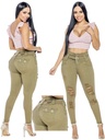 Jeans Levantacola Rotos Ajustados Verde Oliva para Mujer 2156