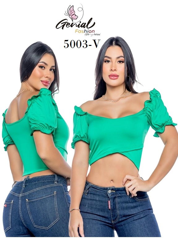 Women's Green Puff-Sleeve Off-Shoulder Crop Top 5003-V
