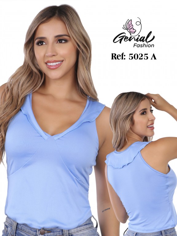 Top Escote V Sin Mangas Azul Claro para Mujer 5025A