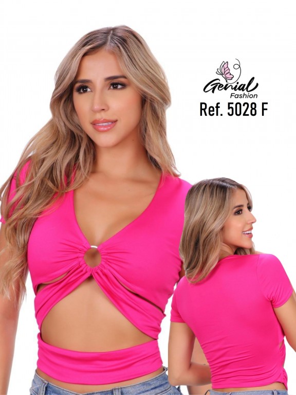 [1095028FL] Crop Top con Aro y Abertura Fucsia para Mujer 5028F (L, Surtido)
