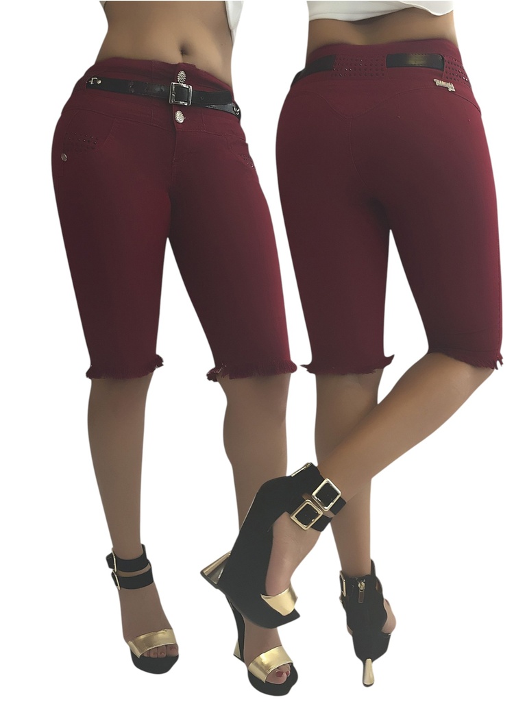 Short Bermuda con Dobladillo Deshilachado Vino Tinto para Mujer 7175