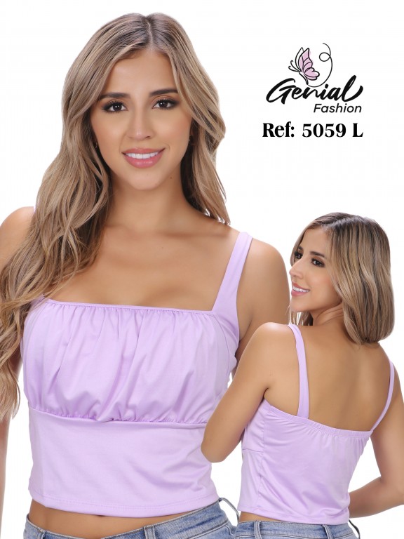 [1095059LS] Crop Top Camisola Escote Cuadrado Lila para Mujer 5059L (S)