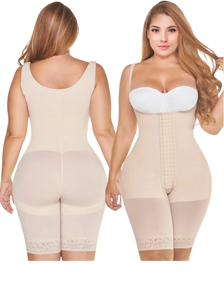Women's Beige Wide Strap Full Body Shaper Shapewear Body Shaper 6023-02