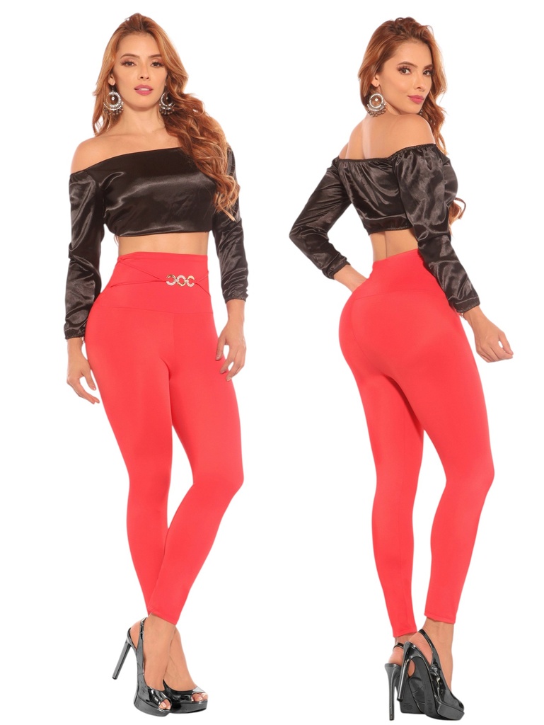 [11110753L] Women's Coral Red High Waist Leggings C1075 (L)