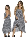 Vestido Strapless Asimétrico Rayas Negro y Blanco para Mujer 27022-2