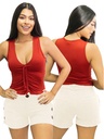 Short Elásticos con Botones Crema para Mujer 16142-16