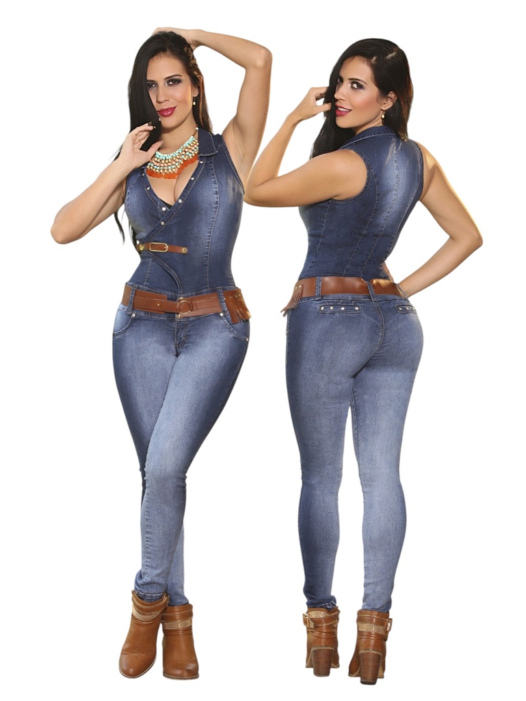 [113802901] Women's Dark Denim Sleeveless Butt Lift Jumpsuit 8029YB (1)