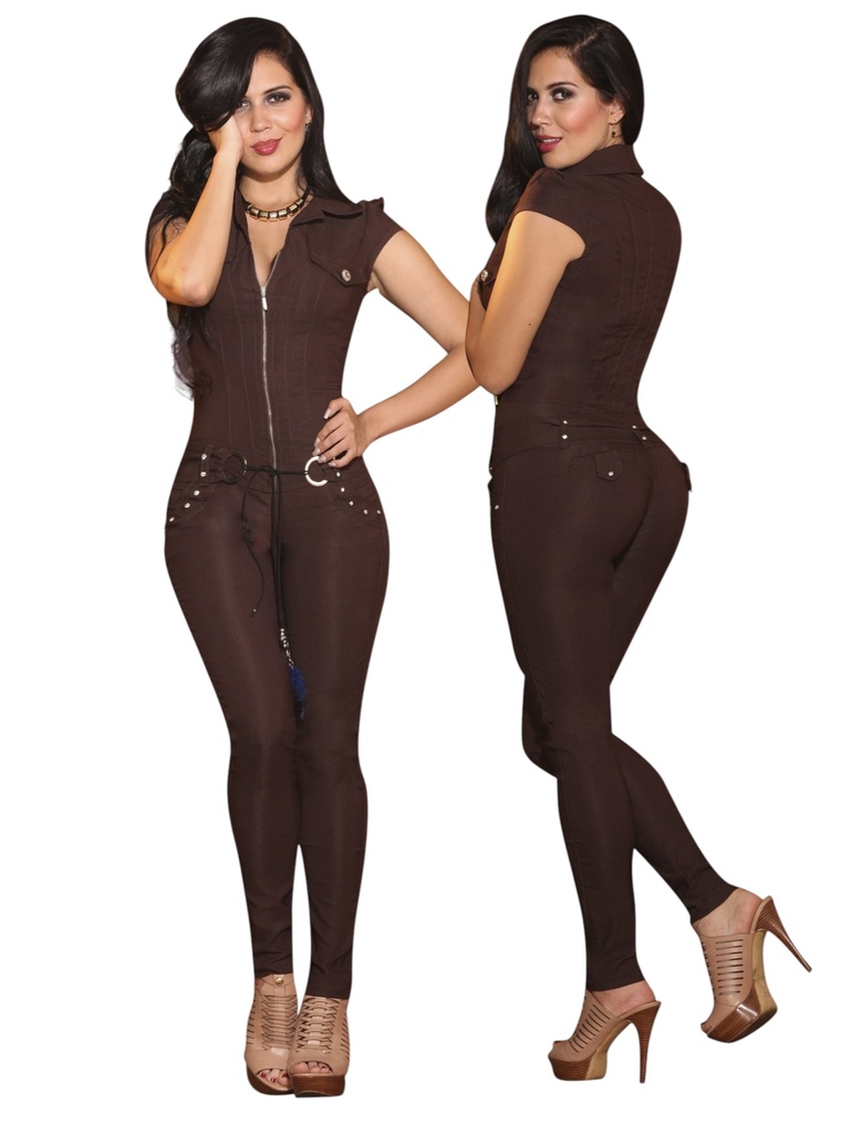 Enterizo Manga Corta con Cierre Café Chocolate para Mujer 113813190