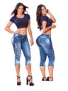 Jeans Capri Cordones Laterales Levantacola Lavado Medio para Mujer 8192TW