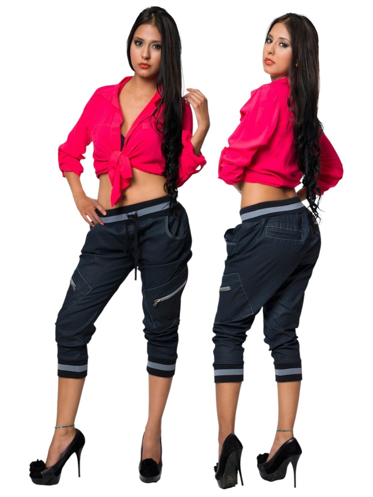 Jeans Capri Dobladillo Levantacola Negro Azulado para Mujer AS1605