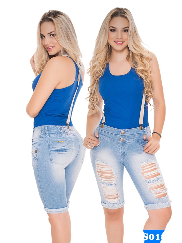 Short Bermuda de Mezclilla Rasgada Lavado Claro para Mujer AS01800