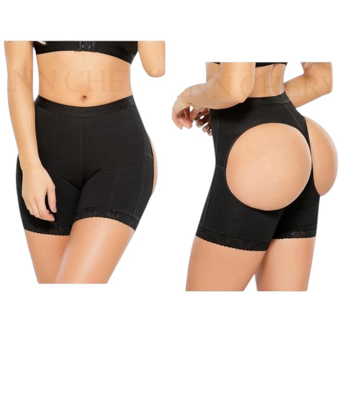 [1281045XS01] Women's Black Butt Lifter Open Back Shorts Shapewear Body Shaper 1045-01 (XS)