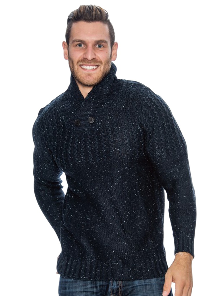 [20011314S] Suéter para Hombre Azul Marino de Punto Grueso Trenzado con Cuello Chal – L.A (S)