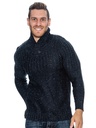 Suéter para Hombre Azul Marino de Punto Grueso Trenzado con Cuello Chal – L.A