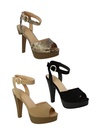 Tacones Tacón Grueso Punta Abierta con Correa al Tobillo Beige Camel para Mujer Bonica-T