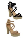 Tacones Tacón Grueso con Plataforma de Tiras Beige Camel para Mujer Ethan-1