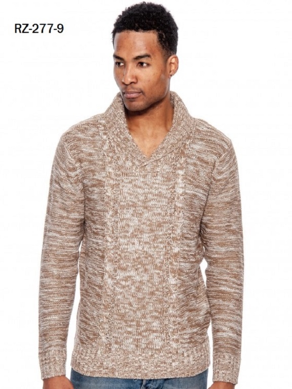 [200RZ2779S] Men's Mocha Marled Shawl-Collar Knit Sweater – L.A (S)