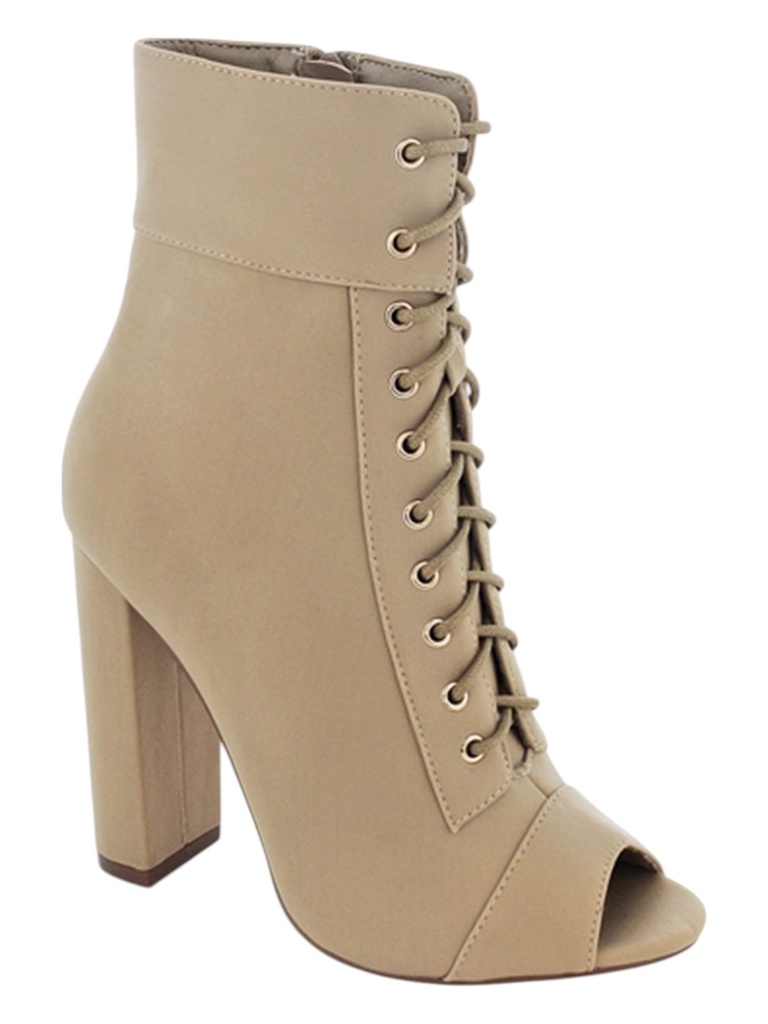 [210VANGUARD1ND7] Women's Nude Peep-Toe Lace-Up Block Heel Ankle Boots Vanguard-1 (7)