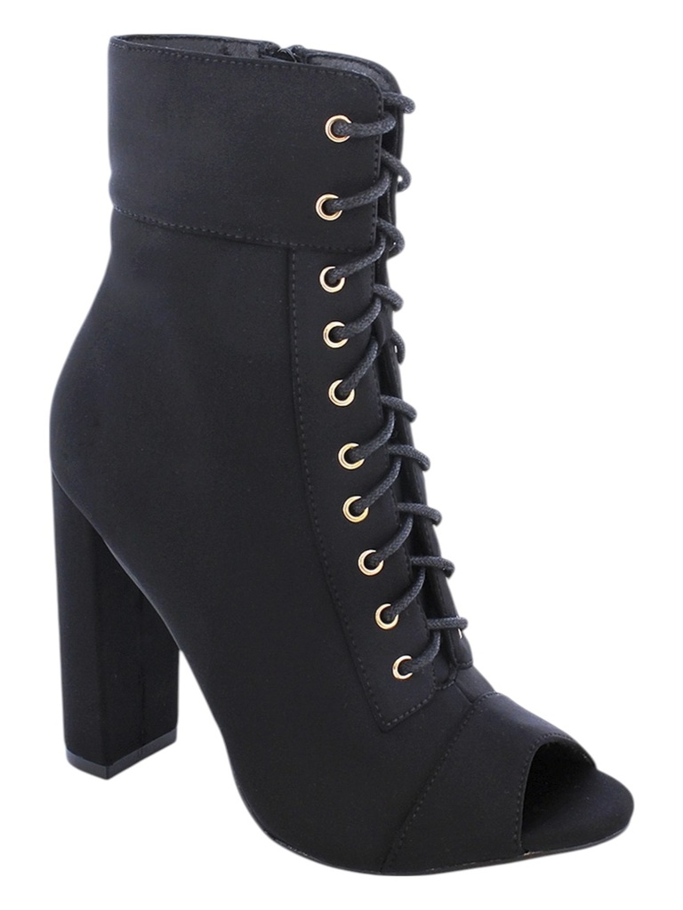 [210VANGUARD1BL9] Botines Punta Abierta con Cordones y Tacón Grueso Negro para Mujer Vanguard-1 Black (9)