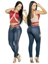 Jeans Levantacola Ajustados con Franja Lateral Lavado Oscuro para Mujer 12743AZ