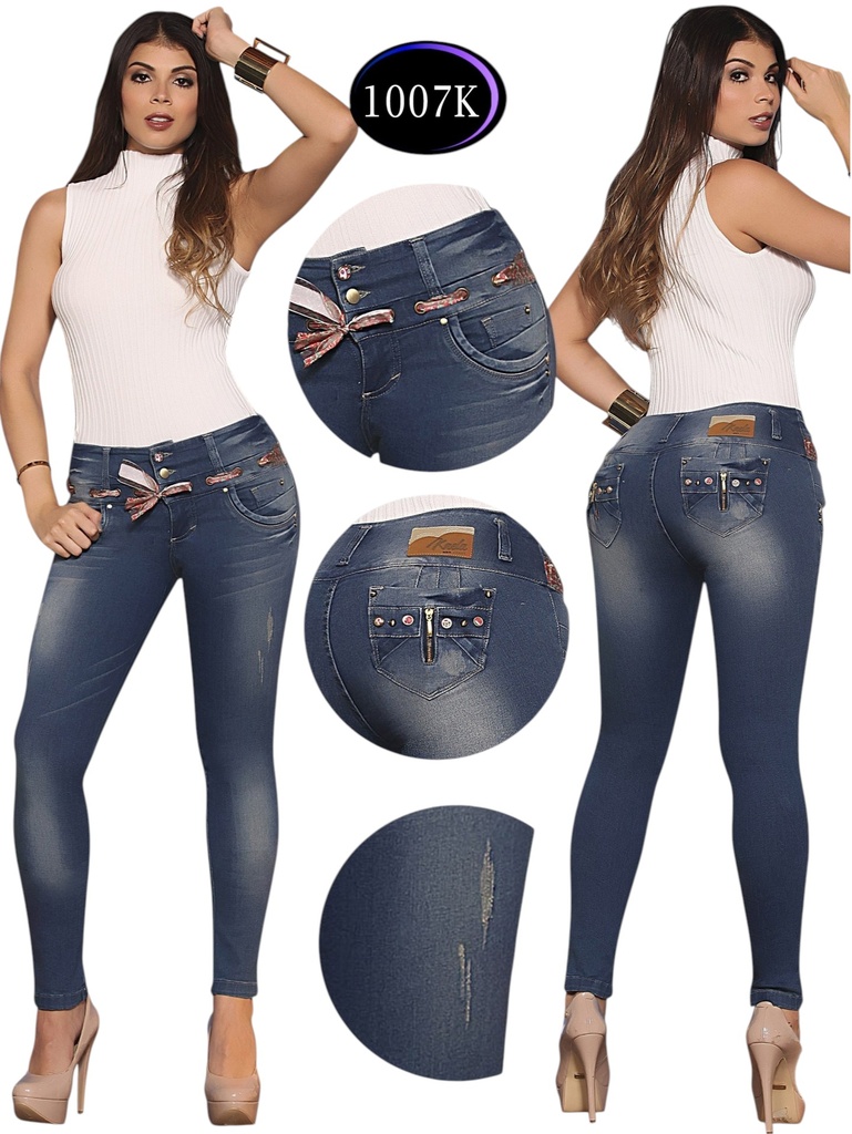 Jeans Levantacola Ajustados Lavado Medio para Mujer 1007K