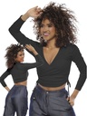 Crop Top Cruzado Manga Larga Negro para Mujer 5395-2