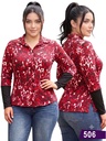 Blusa Abotonada Manga Larga Estampado Rojo para Mujer 506
