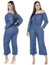 Women's Medium Denim Off Shoulder Culotte Jumpsuit 6021