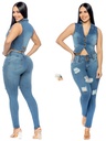 Conjunto de 2 Piezas Chaleco y Jeans Mezclilla Clara Desgastada para Mujer 8182