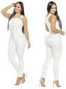 Women's White Sleeveless Button Front Butt Lift Jumpsuit 9193