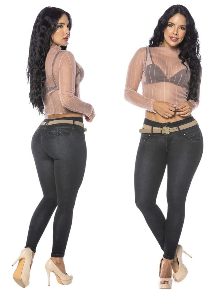 Jeans Levantacola Ajustados Negro para Mujer 40050