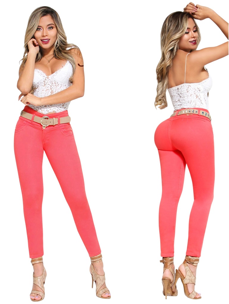 Jeans Levantacola Ajustados Rosa Coral para Mujer Ada