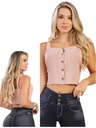 Crop Top Abotonado Frontal Rosa Pálido para Mujer B075