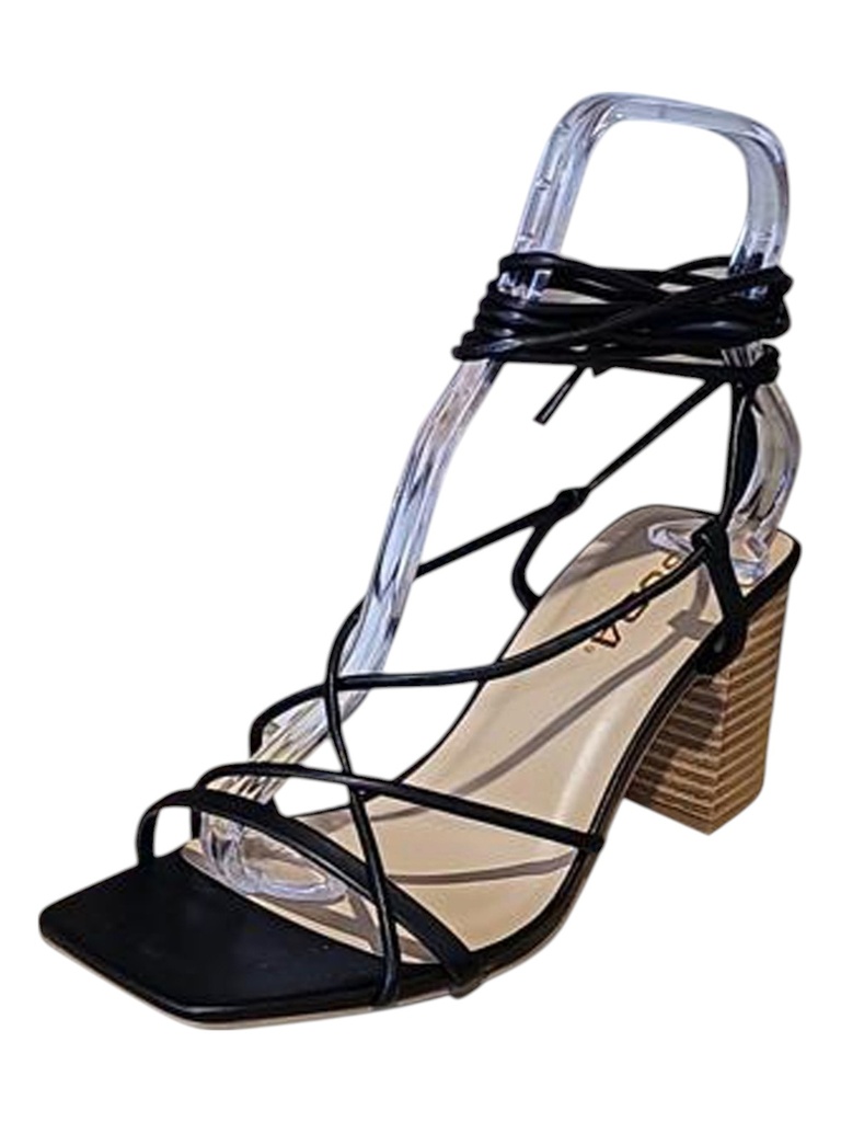 [316EVELYNNG7] Women's Black Block Heel Lace-Up Sandals Evelyn NG (7)