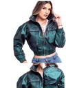 Chaqueta Bomber Metalizada Corta Verde Esmeralda para Mujer 321SF134