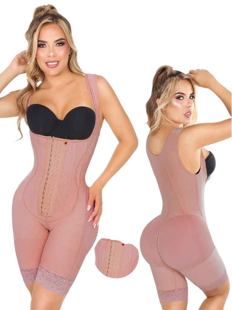 [3719000L03] Faja Moldeadora Faja Media Pierna con Soporte de Busto Mocha Rosado para Mujer 9000-03 (L)