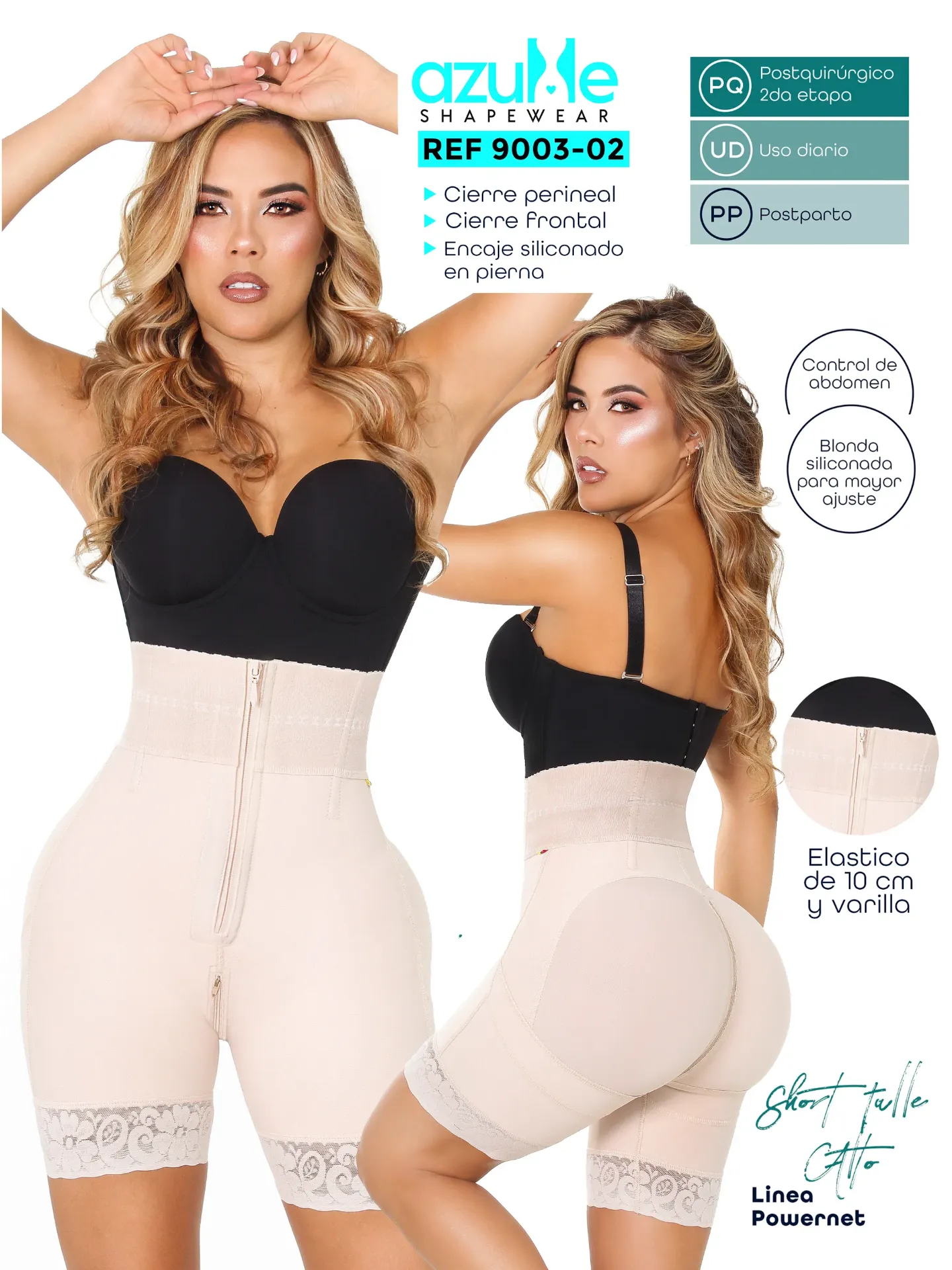 [3719003S02] SHORT TALLE ALTO ELASTICO DE 10 CM VARILLAS CIERRE PERINEAL  (S)