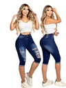 Jeans Capri Rotos Levantacola Lavado Oscuro Desgastado para Mujer 529