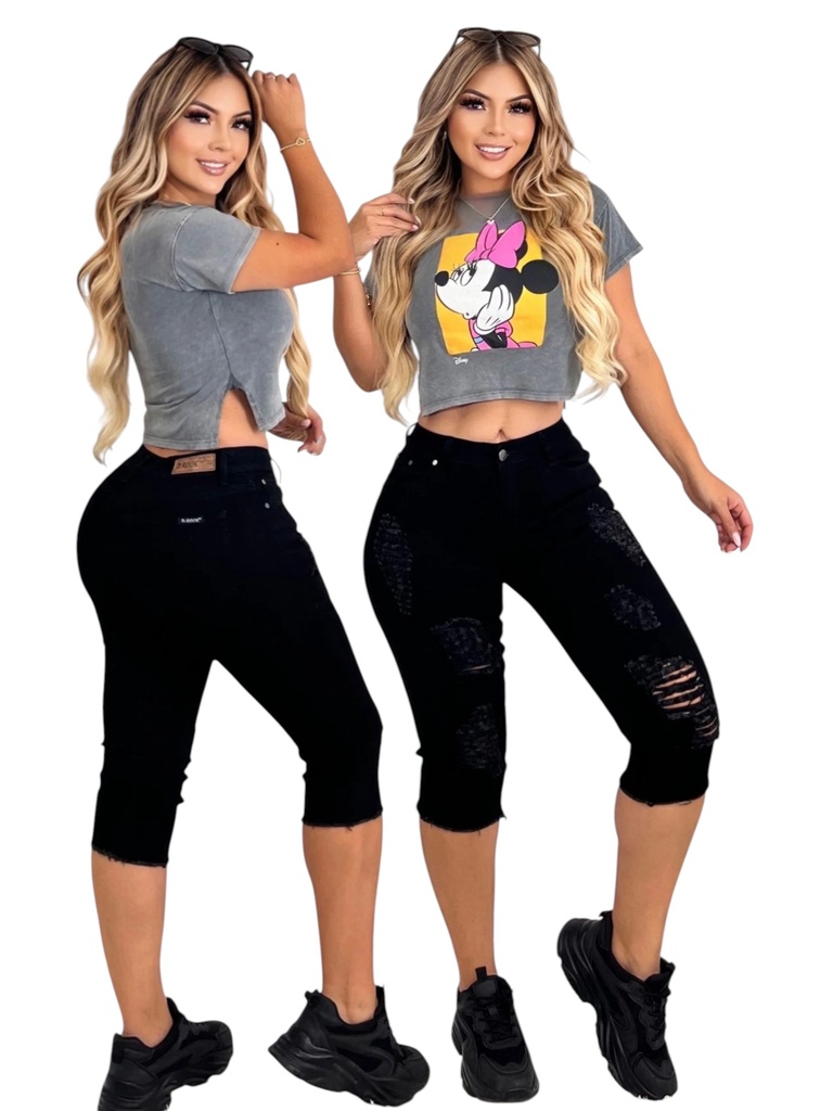 Jeans Capri Levantacola Negro para Mujer 530