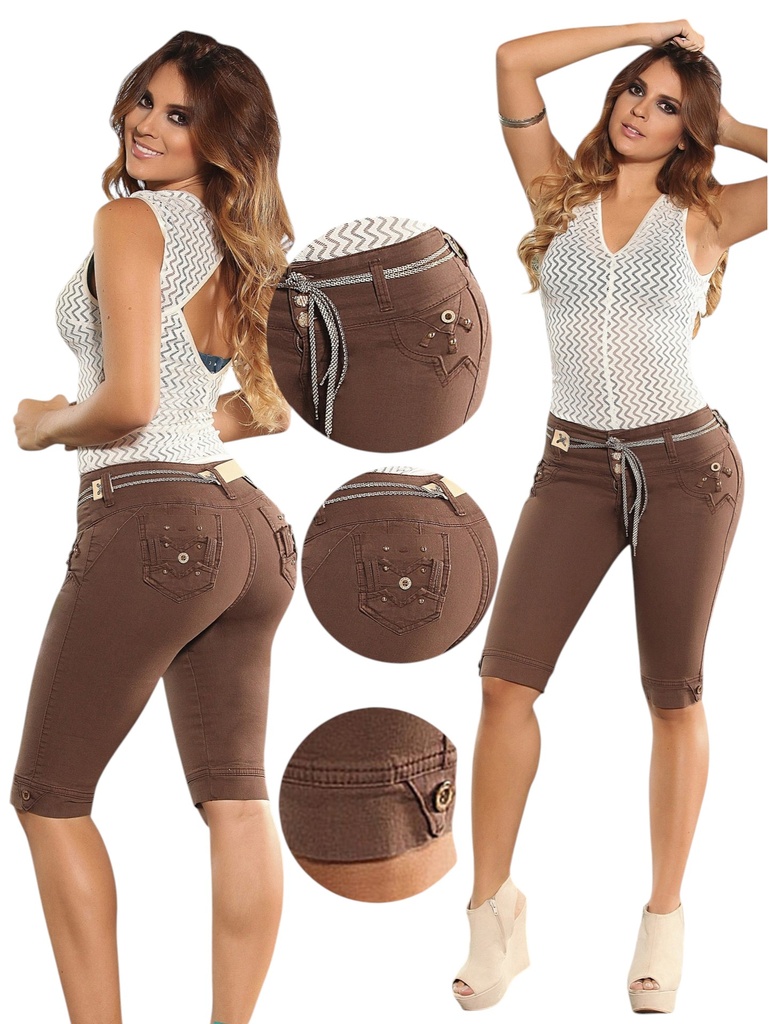 Pantalón Torero Levantacola Café Chocolate con Bolsillos de Botones – Thaxx Boutique