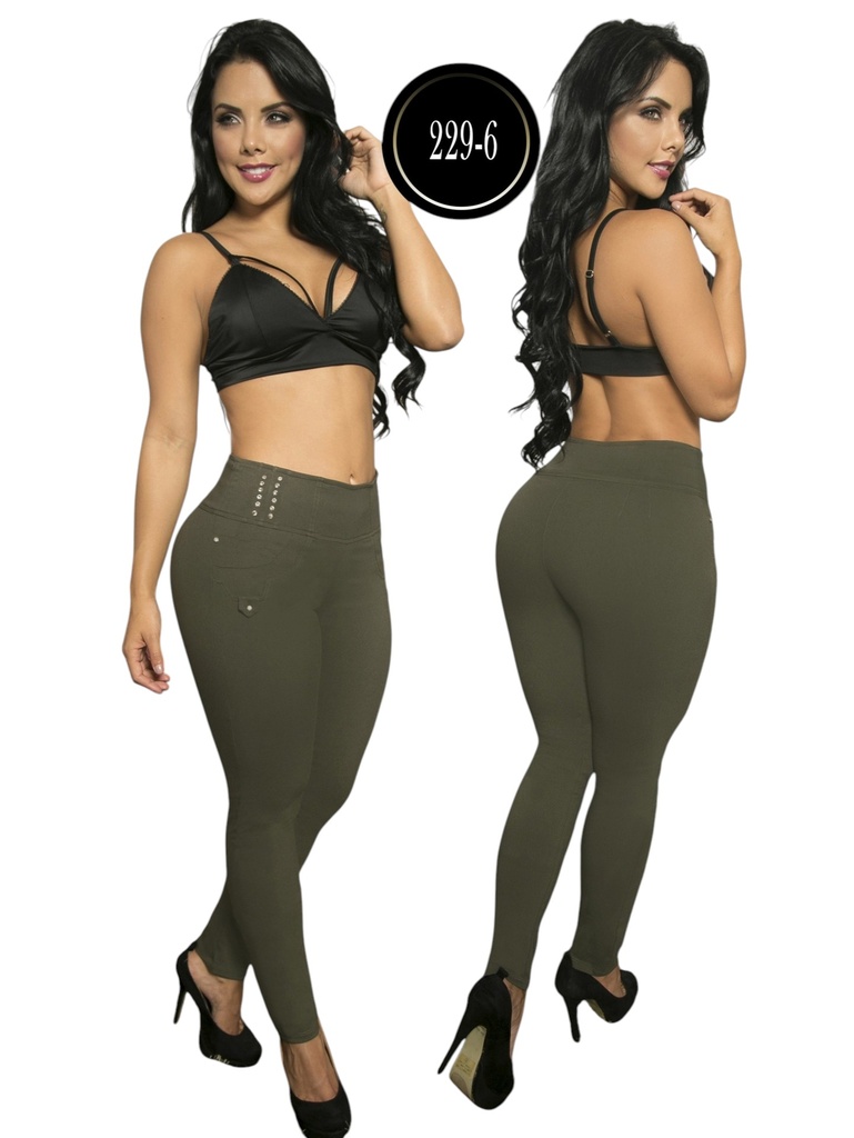 Pantalón Cómodo Verde Militar para Mujer – Thaxx Skinny Tiro Alto