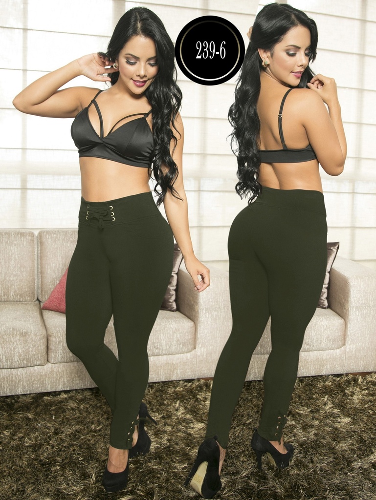 Pantalón Cómodo Verde Oliva Oscuro para Mujer – Thaxx Skinny Tiro Alto