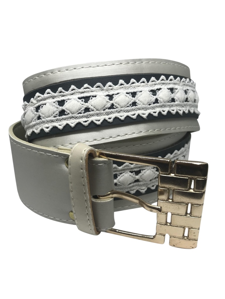 [258c57] Women's Silver Wide Belt with Embossed Detail and Square Buckle