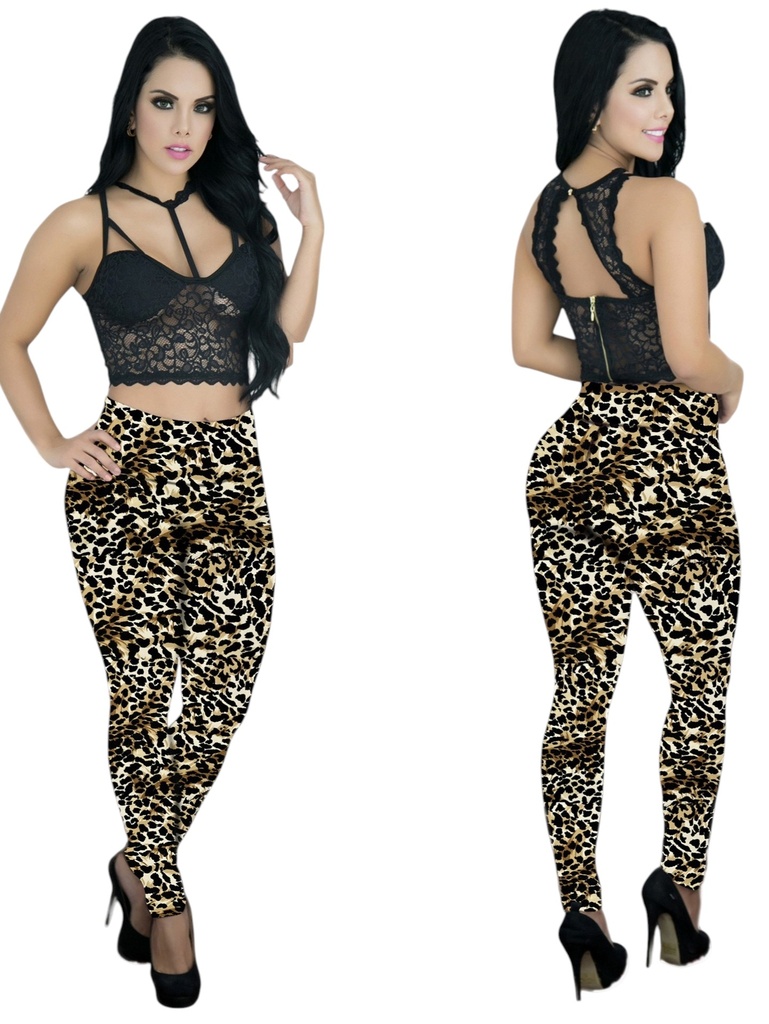 [1071038201] Leggings Estampados Tiro Alto Leopardo Dorado para Mujer 1038-2